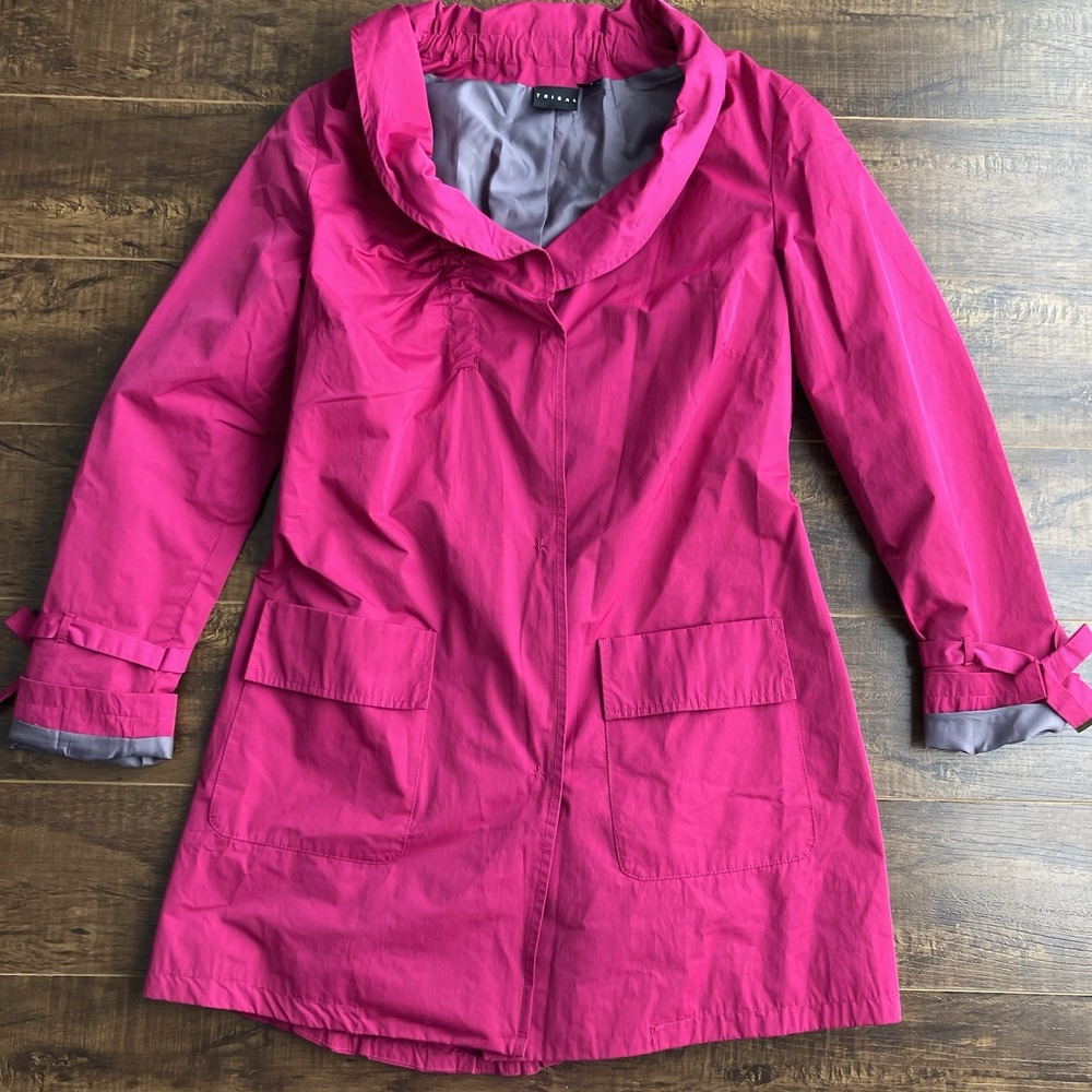 TRIBAL Womens Jacket Coat Size 4 Pink Stand Collar Lined Front Pockets